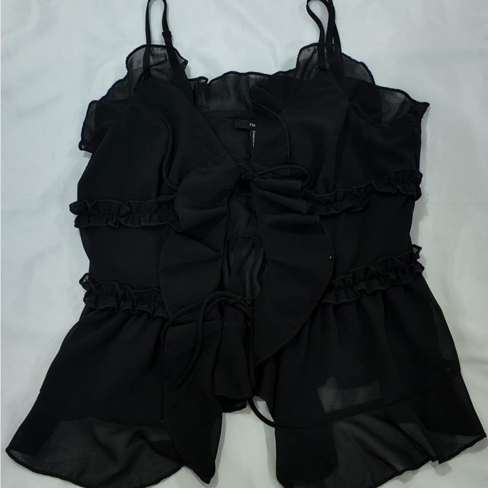 Forever 21 Black Ruffle Tie-Front Camisole